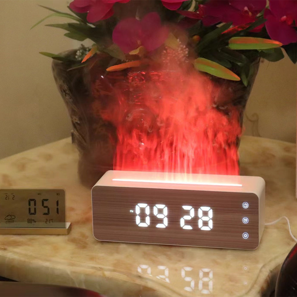 Flame Aromatherapy Humidifier with Clock & Desktop Night Light & Diffuser