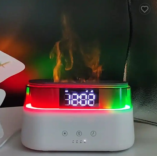 Elegant Alarm Clock with Oil Diffuser, Flame Simulation, Night Light & Timer