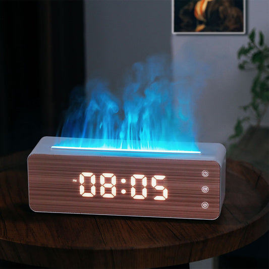 Flame Aromatherapy Humidifier with Clock & Desktop Night Light & Diffuser