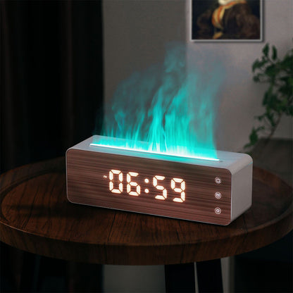Flame Aromatherapy Humidifier with Clock & Desktop Night Light & Diffuser