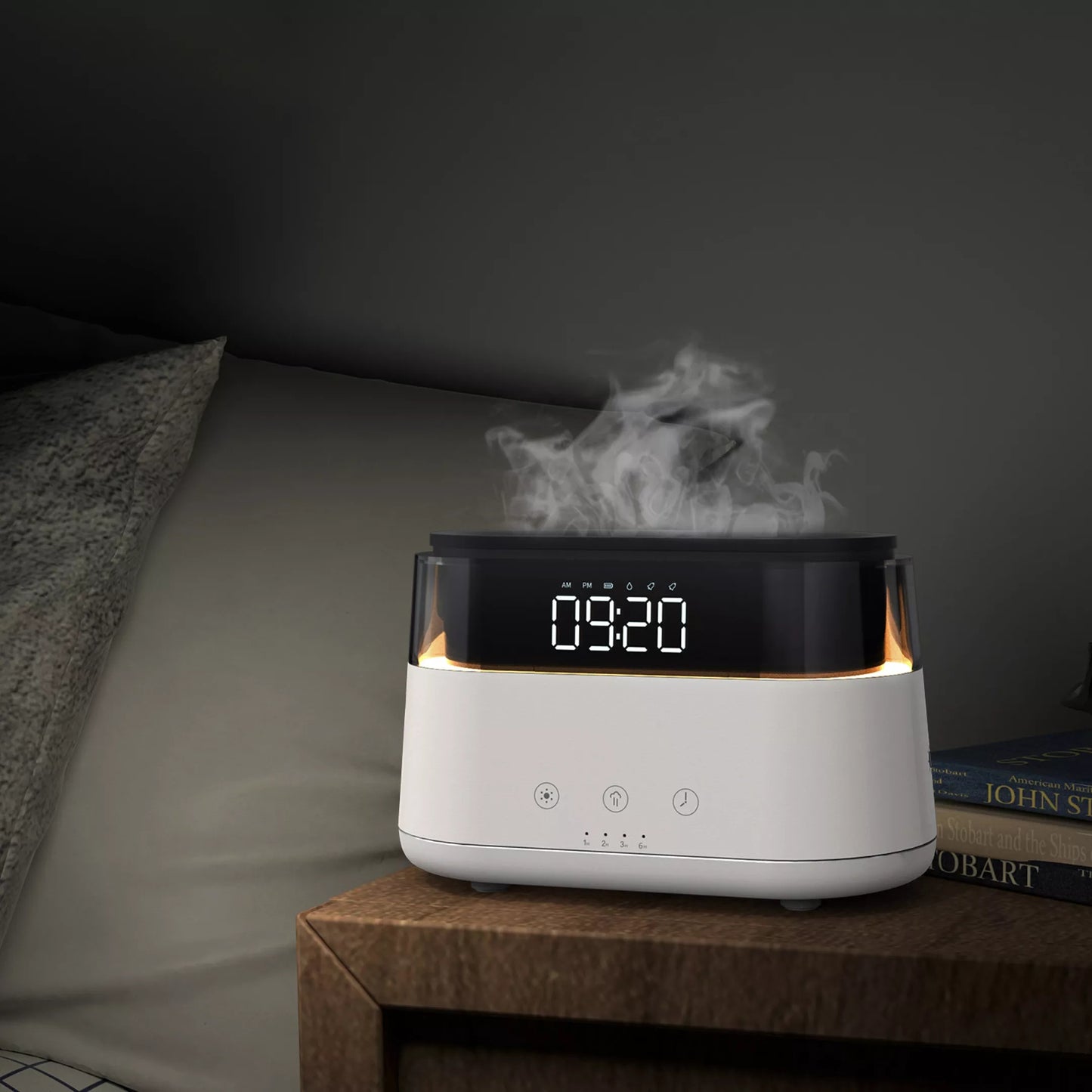 Elegant Alarm Clock with Oil Diffuser, Flame Simulation, Night Light & Timer