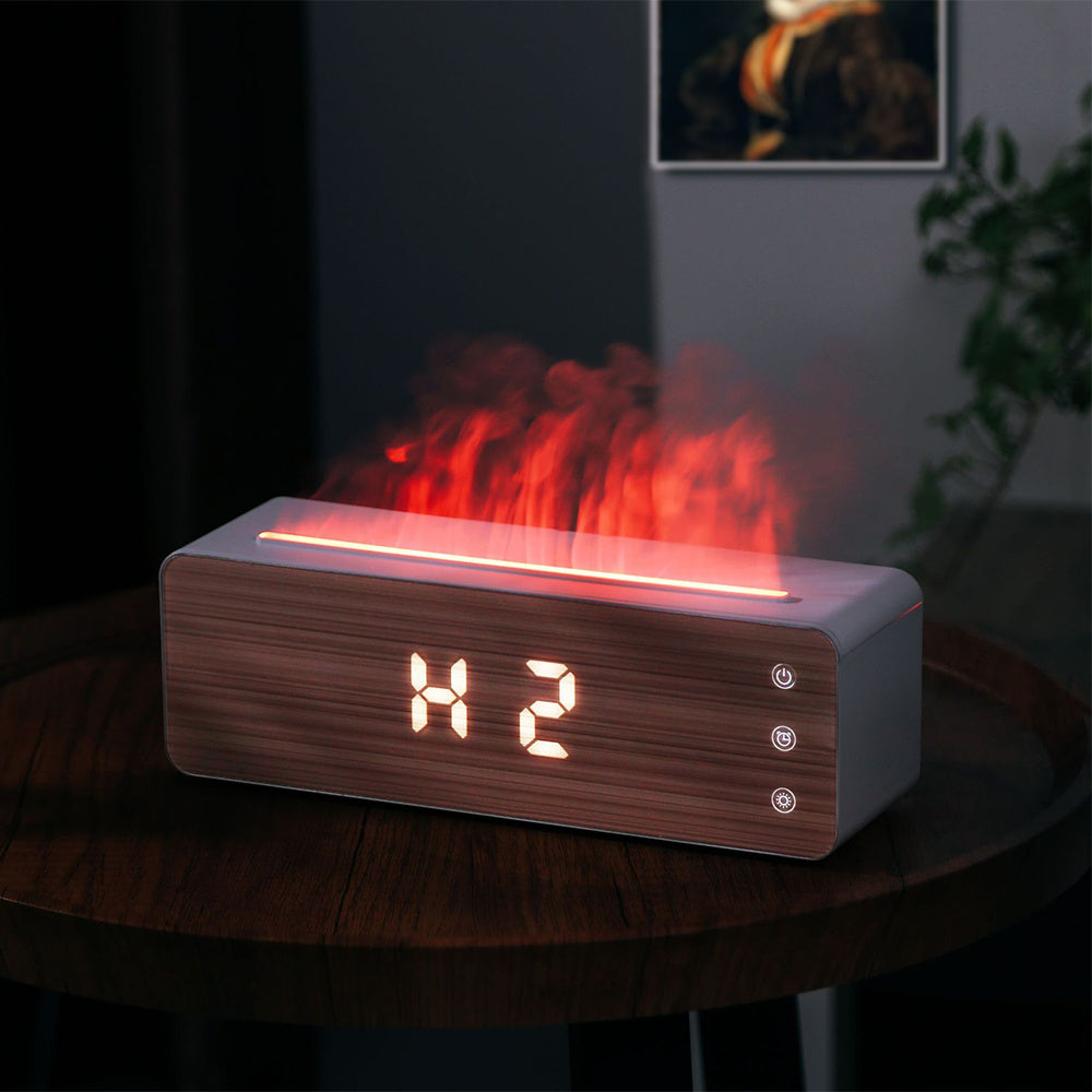 Flame Aromatherapy Humidifier with Clock & Desktop Night Light & Diffuser