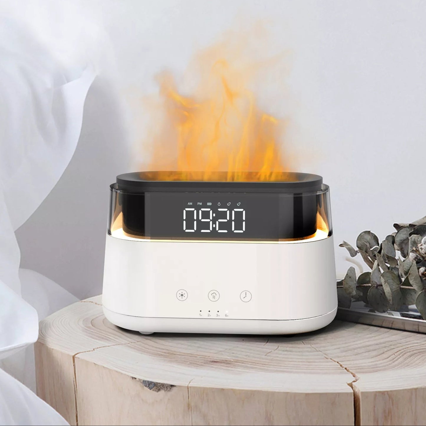 Elegant Alarm Clock with Oil Diffuser, Flame Simulation, Night Light & Timer