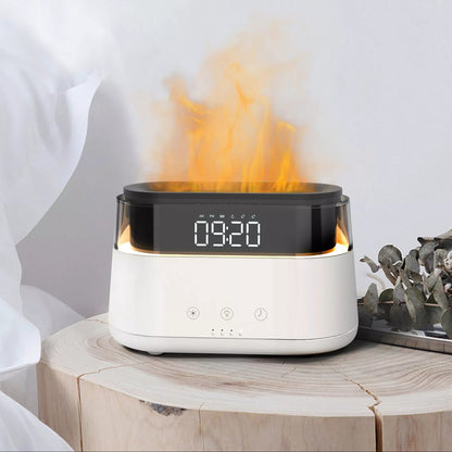 Elegant Alarm Clock with Oil Diffuser, Flame Simulation, Night Light & Timer