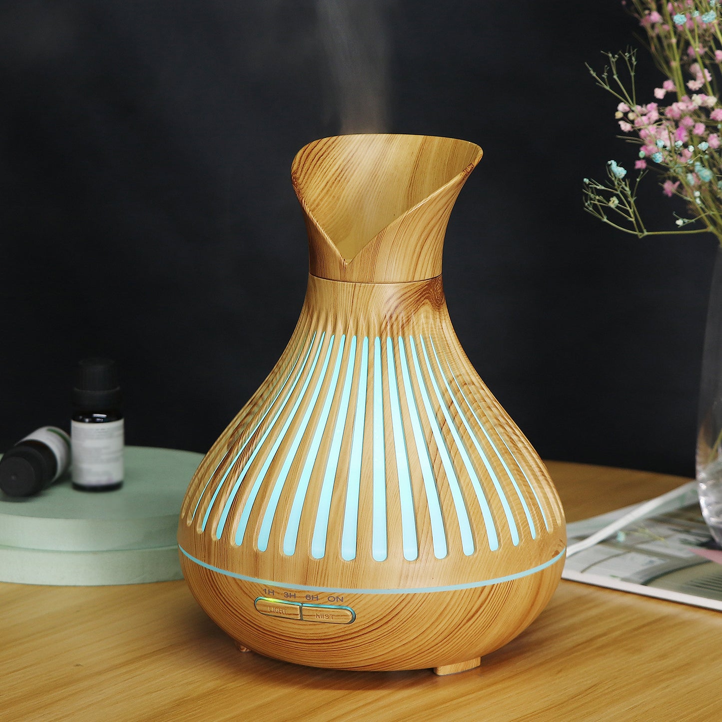 Wood Grain Essential Oil Diffuser – Ultrasonic Aromatherapy Humidifier